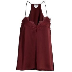 Slinky silk camisole with scalloped eyelash lace trim